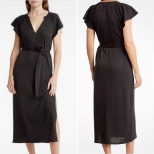 PAIGE Blossom Knit Flutter Sleeve Side Slit Midi Dress — Black Women’s Medium